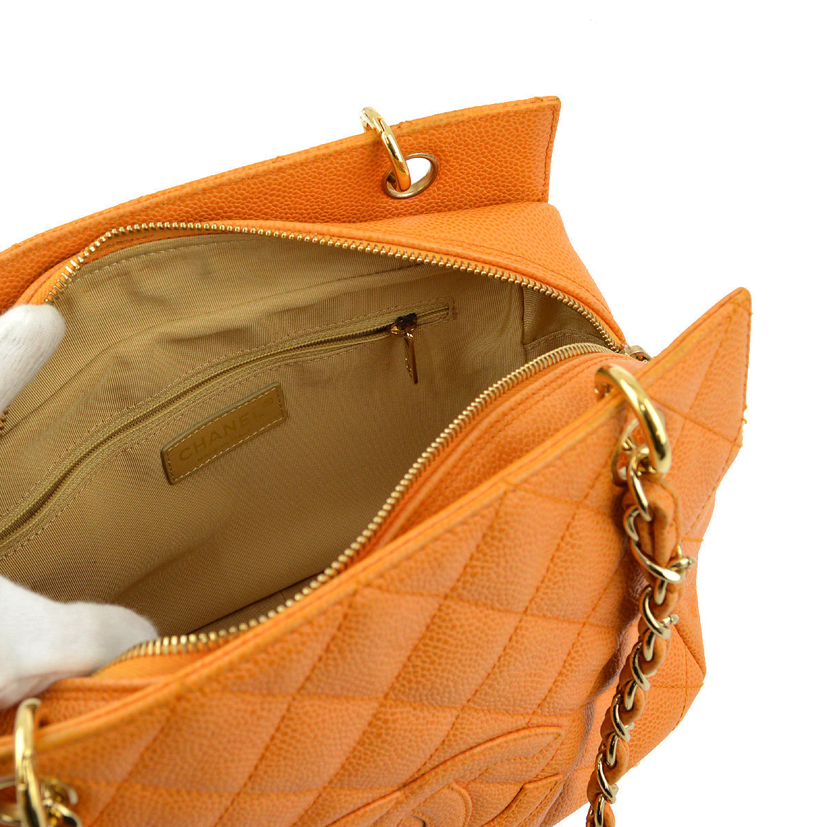 Chanel Orange Caviar Petite Timeless Tote PTT Chain Handbag