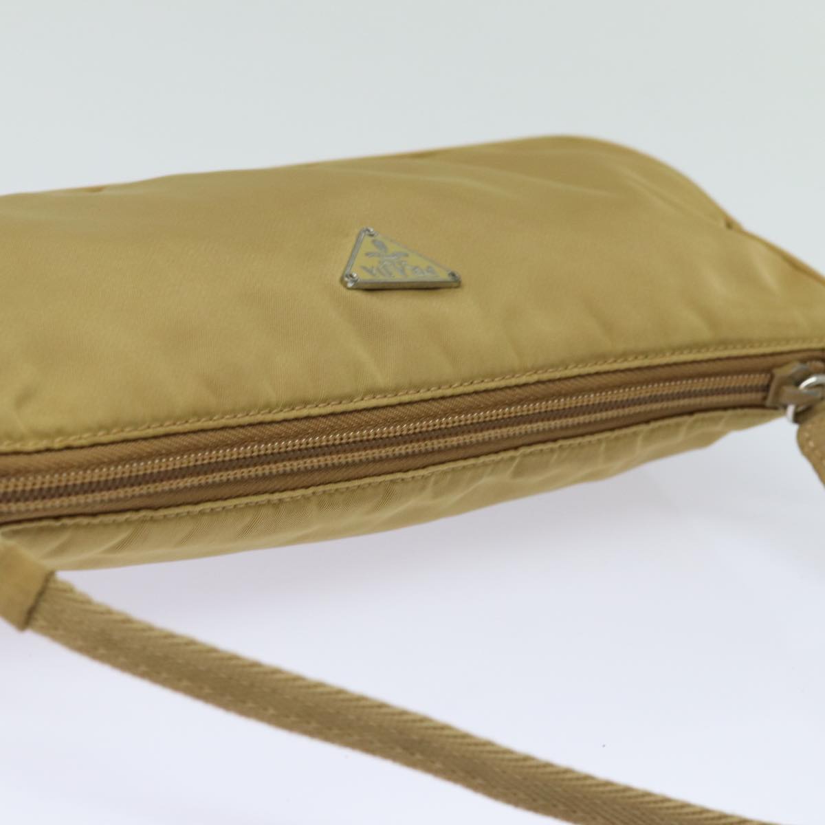 PRADA Accessory Pouch Nylon Beige Auth 78075