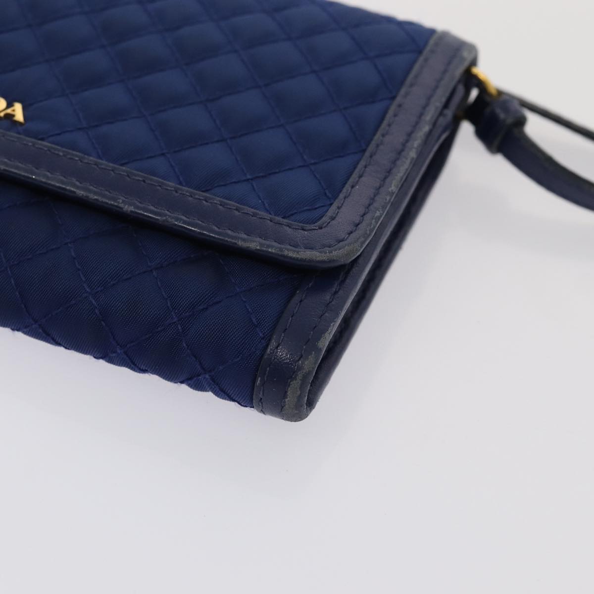 PRADA Shoulder Wallet Nylon Leather Blue Auth 78077