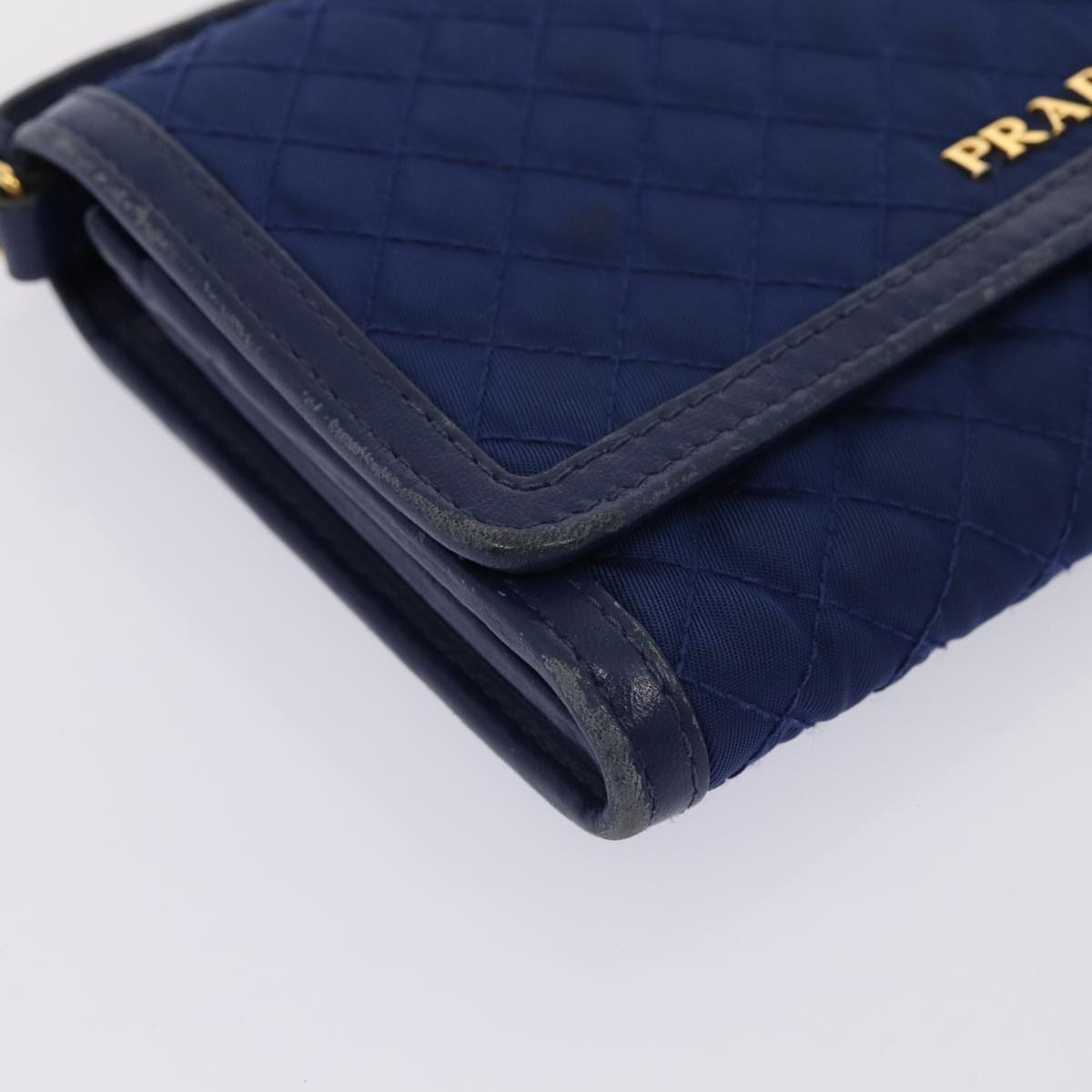 PRADA Shoulder Wallet Nylon Leather Blue Auth 78077