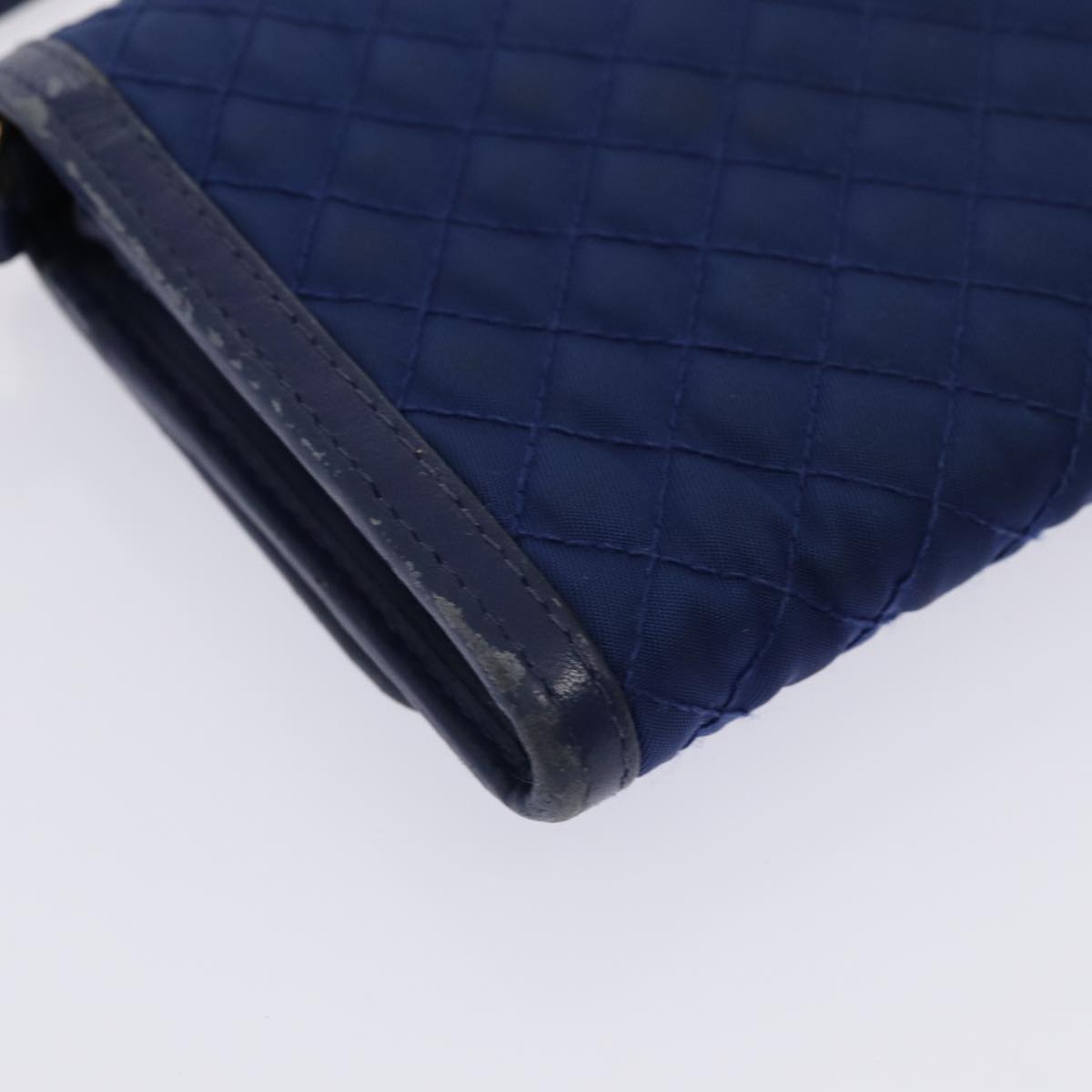 PRADA Shoulder Wallet Nylon Leather Blue Auth 78077