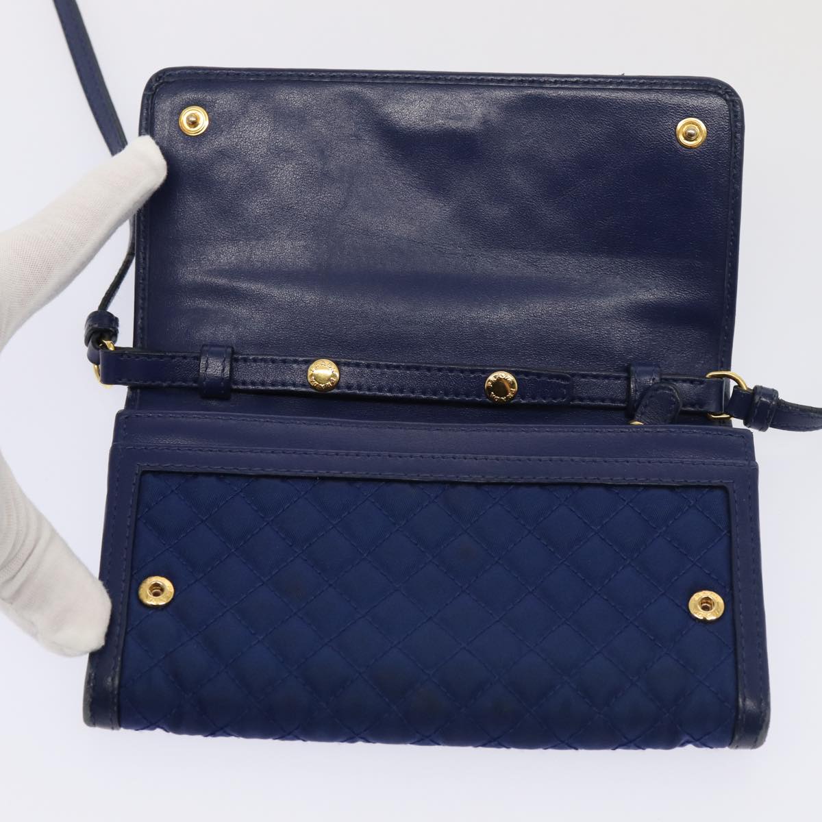 PRADA Shoulder Wallet Nylon Leather Blue Auth 78077