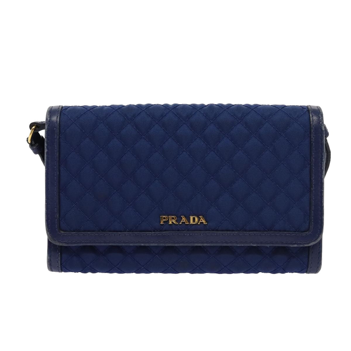 PRADA Shoulder Wallet Nylon Leather Blue Auth 78077