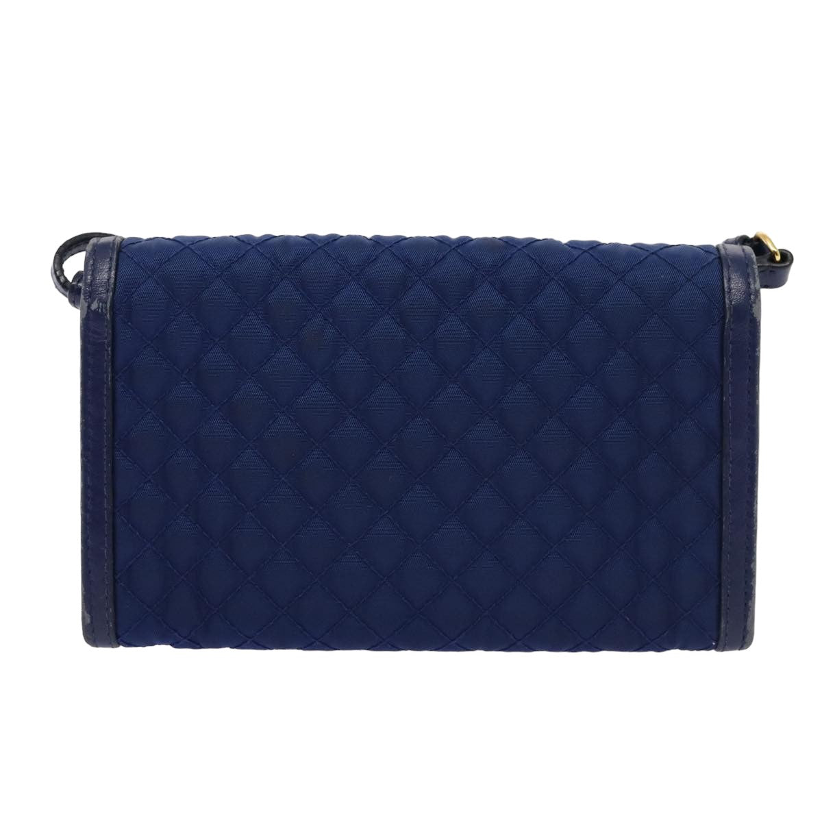 PRADA Shoulder Wallet Nylon Leather Blue Auth 78077