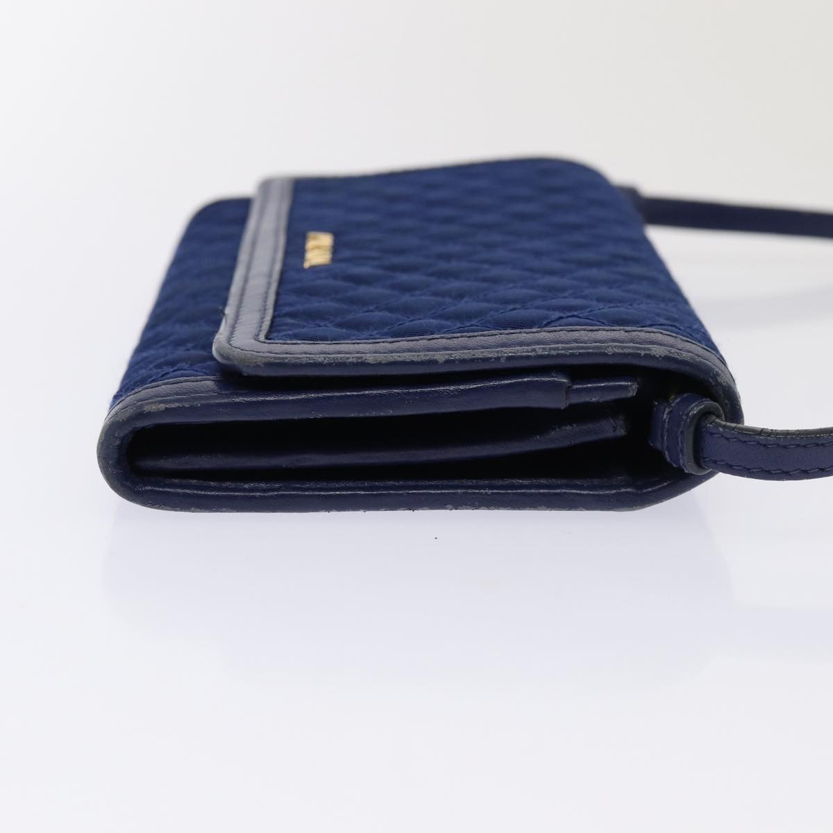 PRADA Shoulder Wallet Nylon Leather Blue Auth 78077