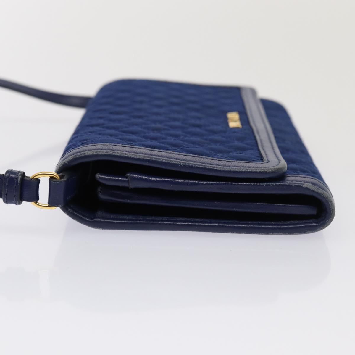 PRADA Shoulder Wallet Nylon Leather Blue Auth 78077