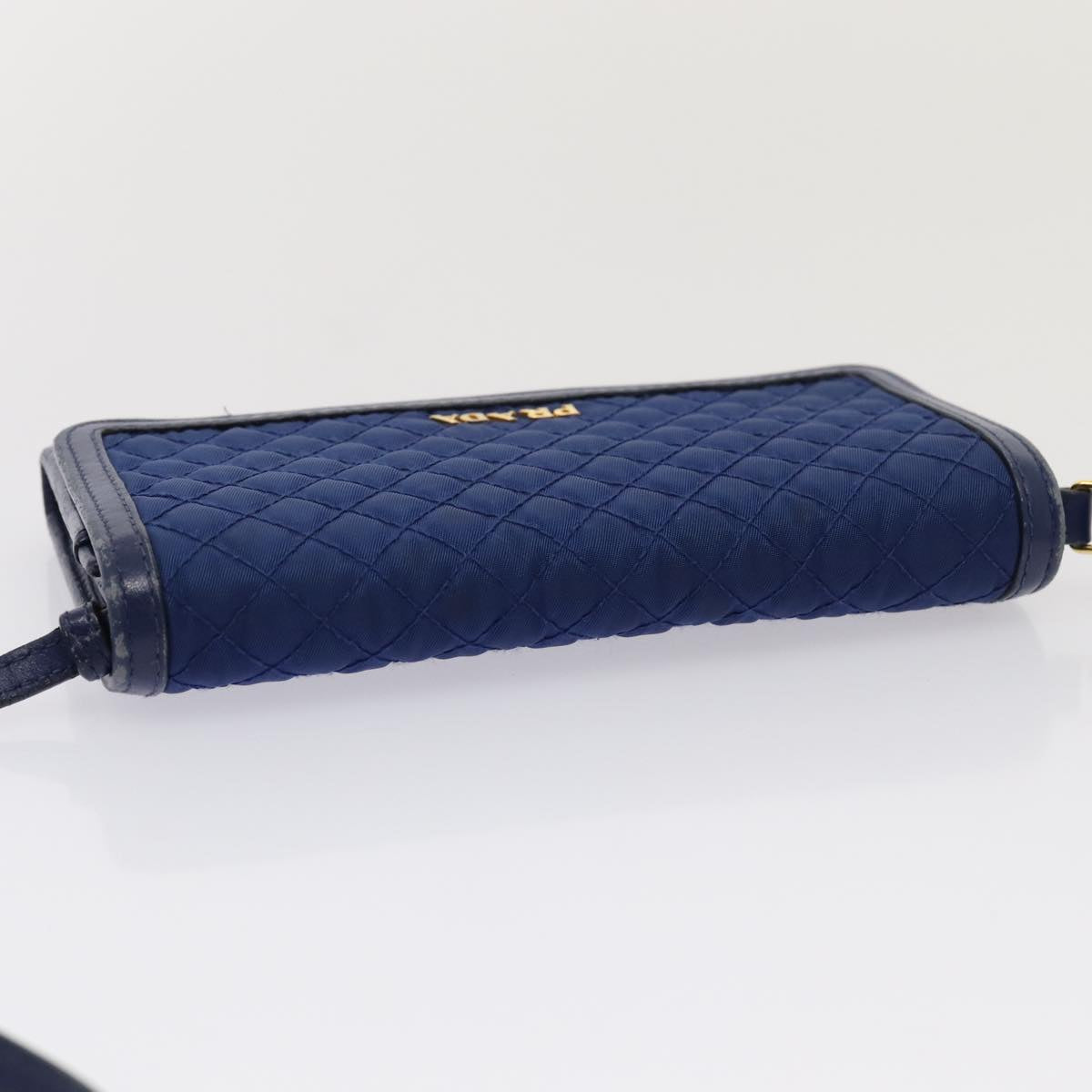 PRADA Shoulder Wallet Nylon Leather Blue Auth 78077