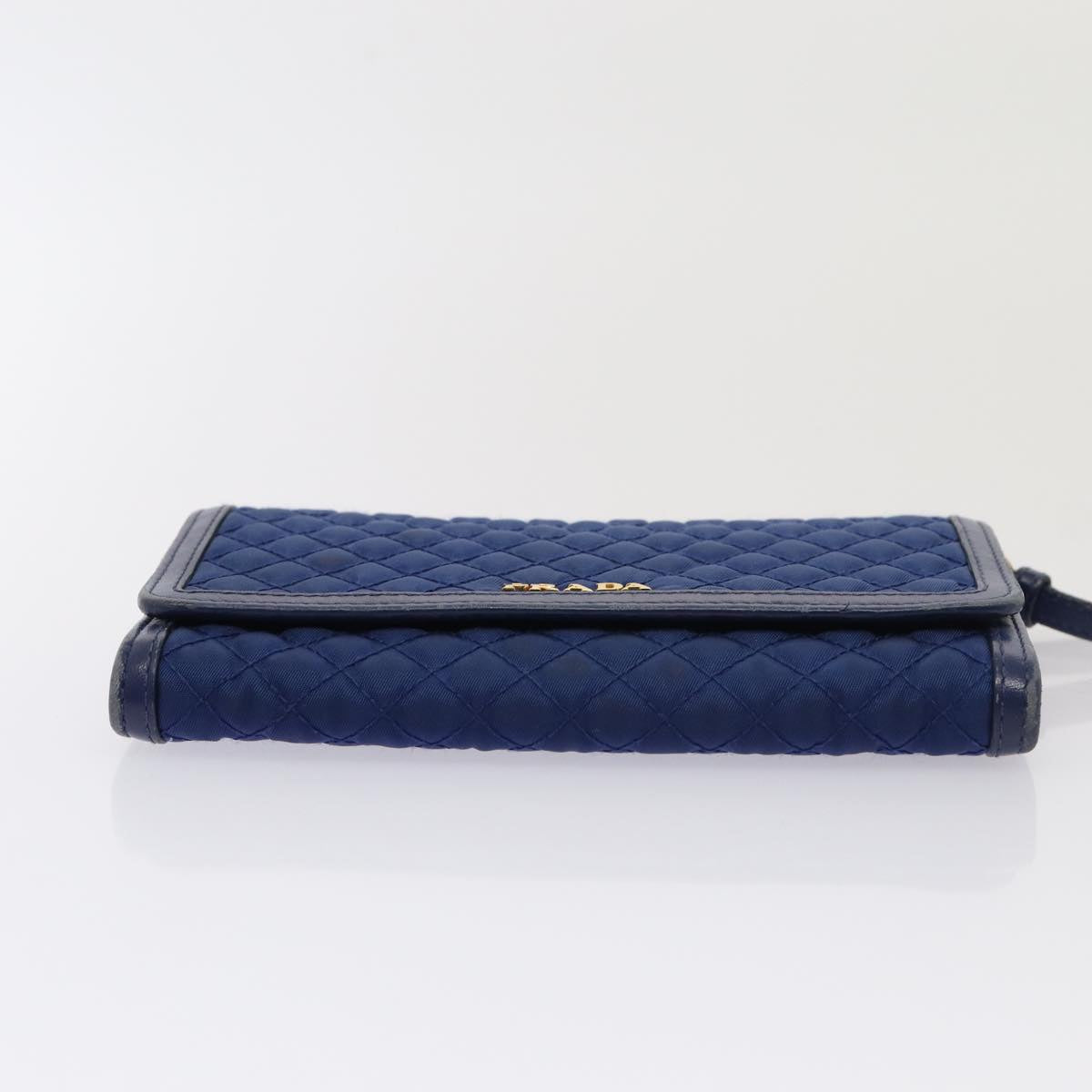 PRADA Shoulder Wallet Nylon Leather Blue Auth 78077