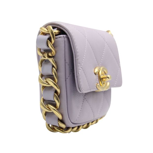 CHANEL Mini Framing Chain Flap Bag in Purple Leather