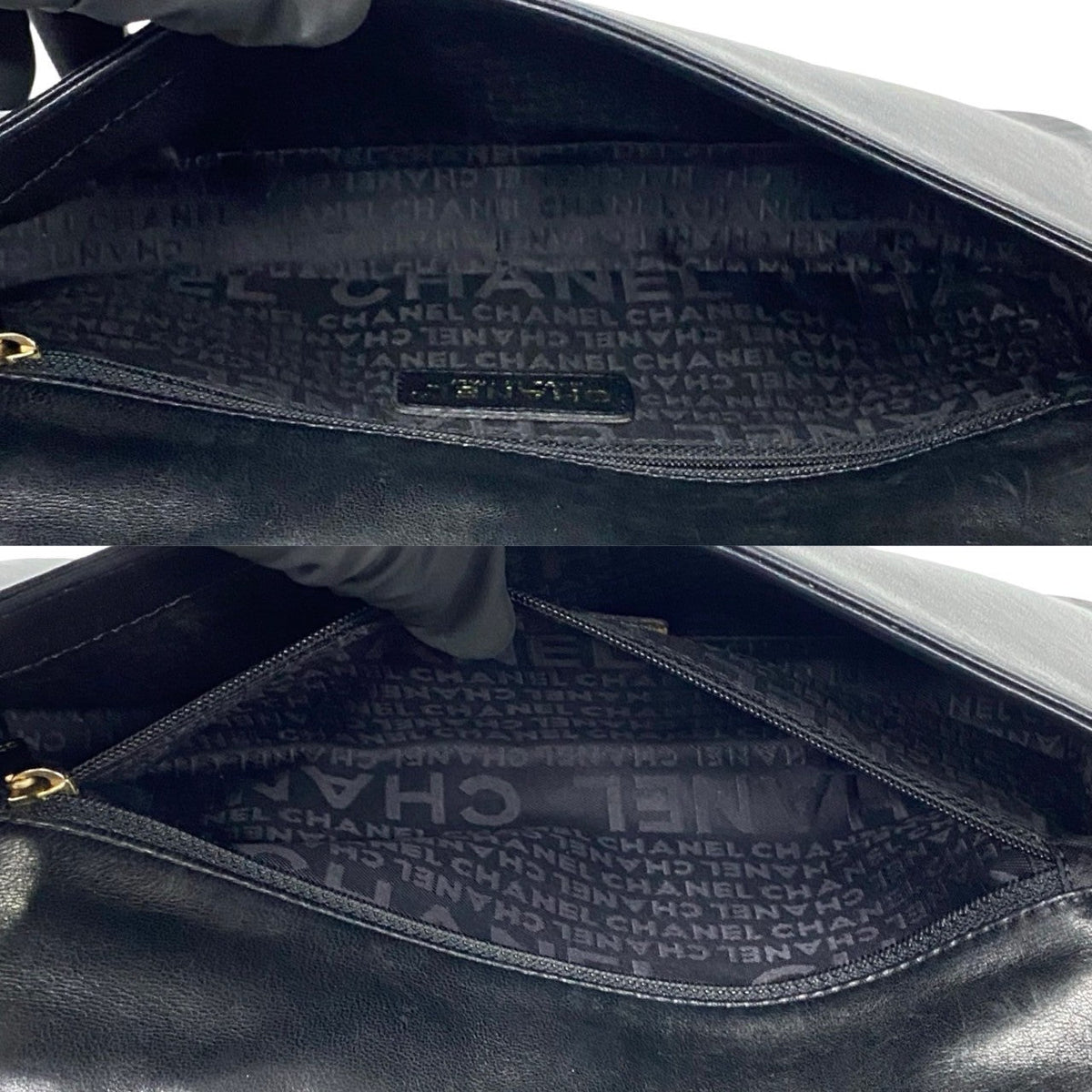 CHANEL Shoulder Bag lambskin black Chocolate bar