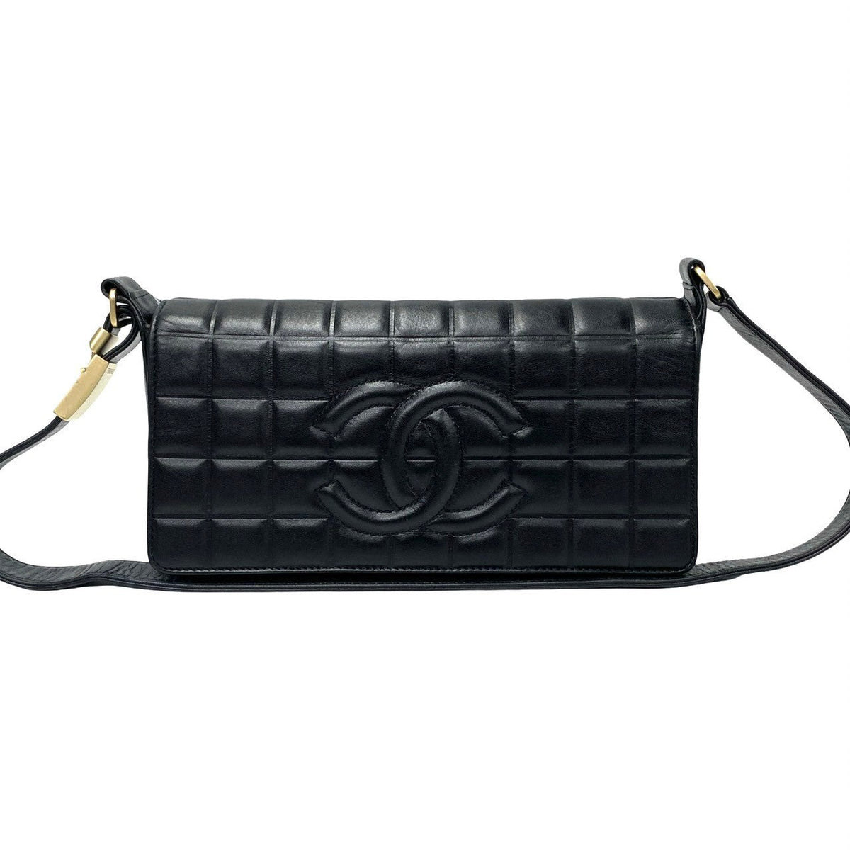 CHANEL Shoulder Bag lambskin black Chocolate bar