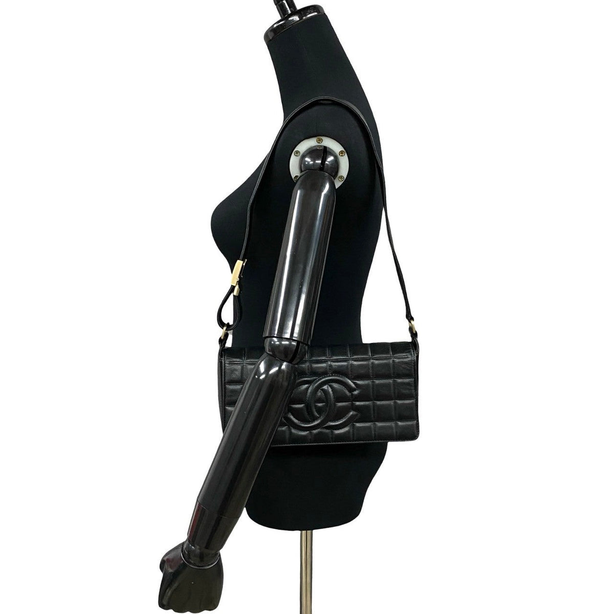 CHANEL Shoulder Bag lambskin black Chocolate bar
