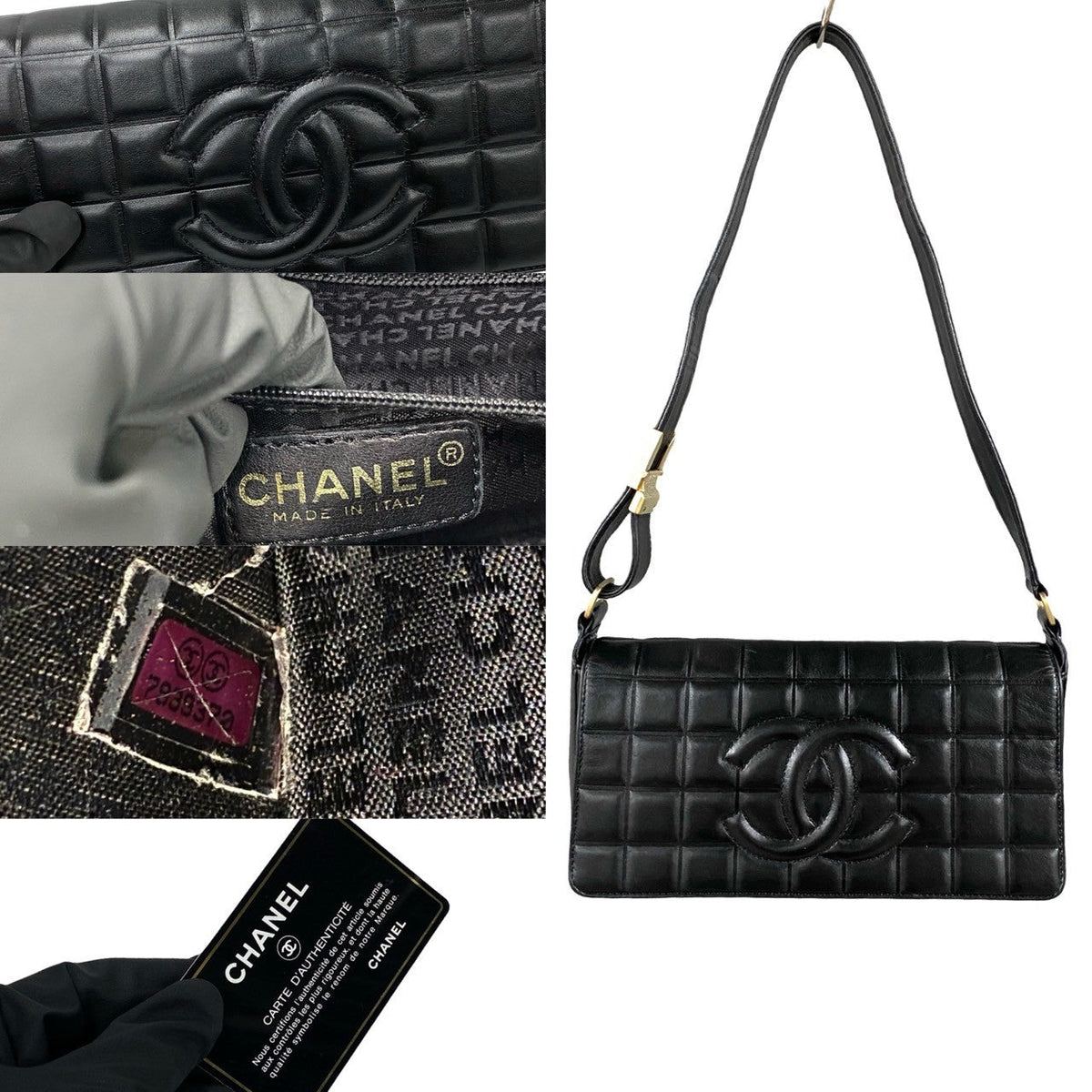 CHANEL Shoulder Bag lambskin black Chocolate bar