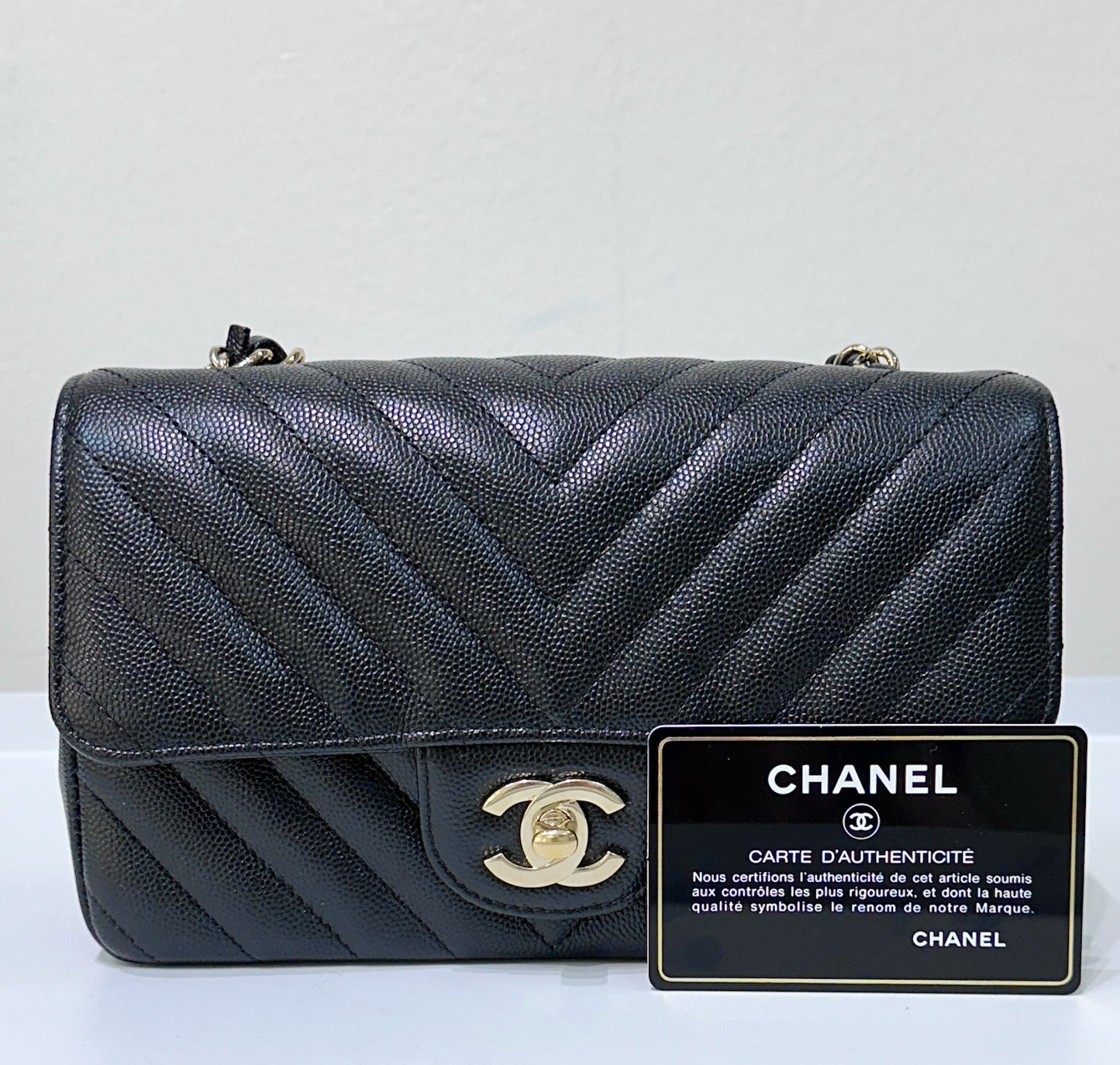 Chanel Mini Flap Bag Chevron Caviar Black GHW