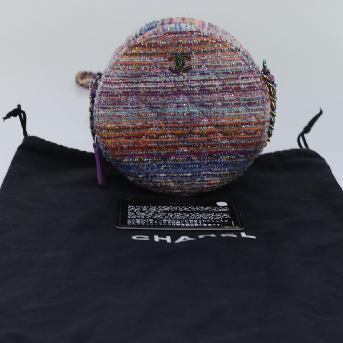 Top Quality Chanel Matelasse Chain Shoulder Bag Tweed Rainbow CC Auth 78364S
