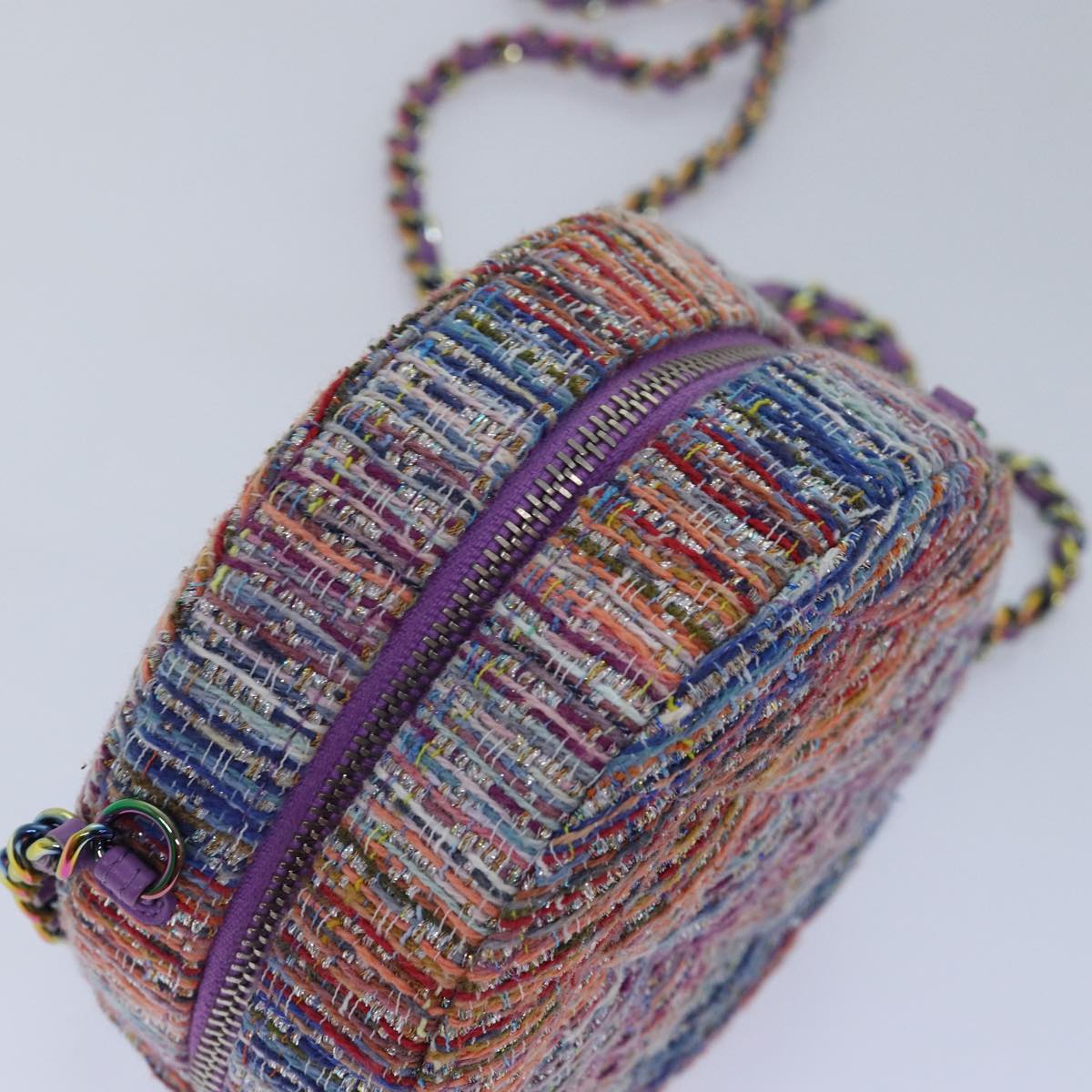 Top Quality Chanel Matelasse Chain Shoulder Bag Tweed Rainbow CC Auth 78364S