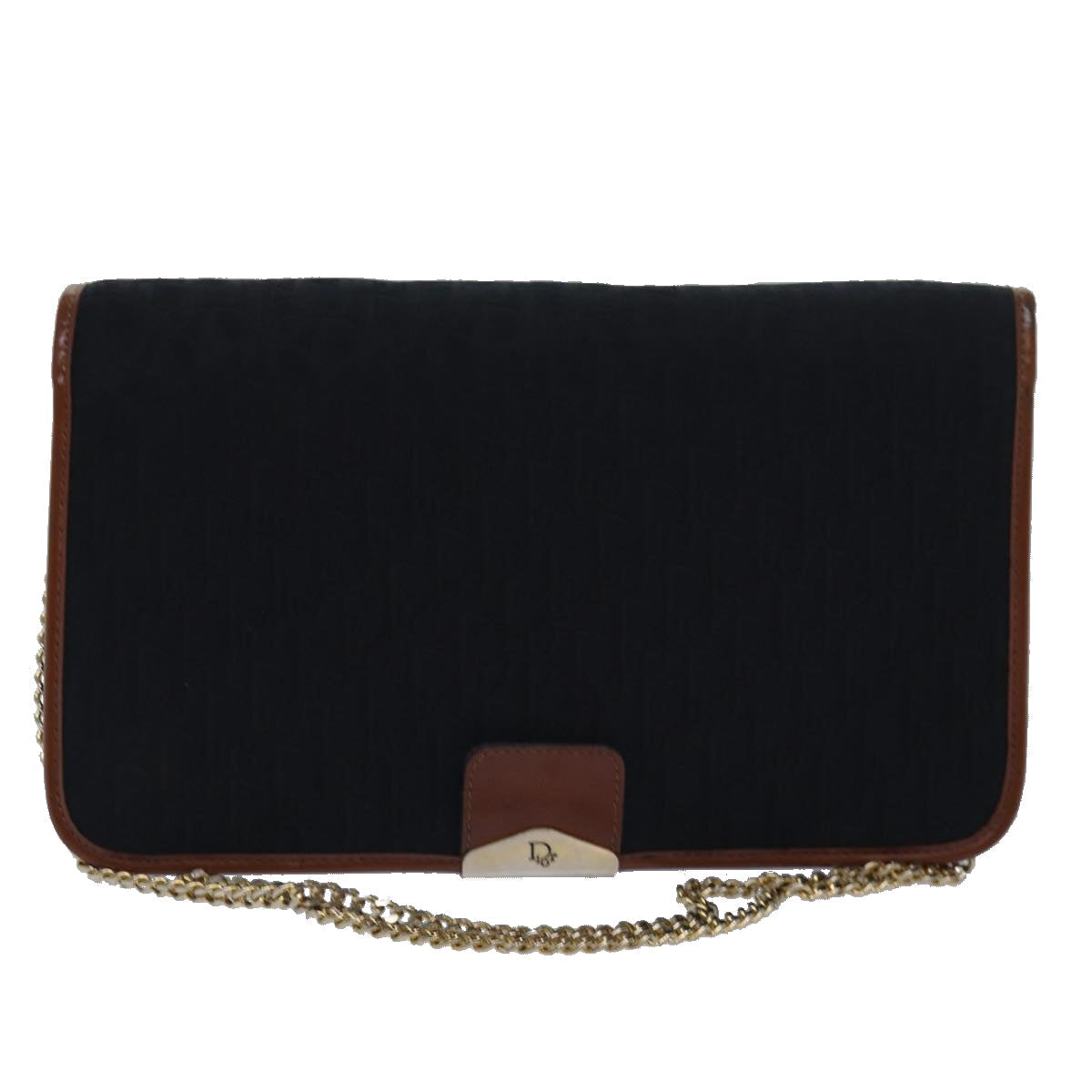 CHRISTIAN DIOR Trotter Canvas Chain Shoulder Bag Black Auth 78392