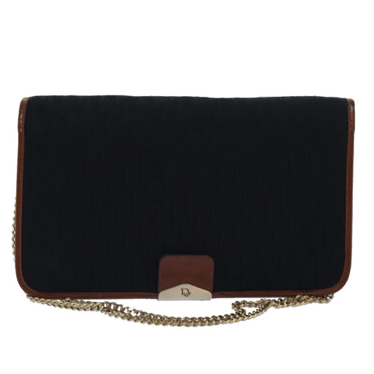 CHRISTIAN DIOR Trotter Canvas Chain Shoulder Bag Black Auth 78392