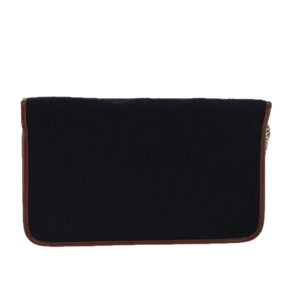 CHRISTIAN DIOR Trotter Canvas Chain Shoulder Bag Black Auth 78392