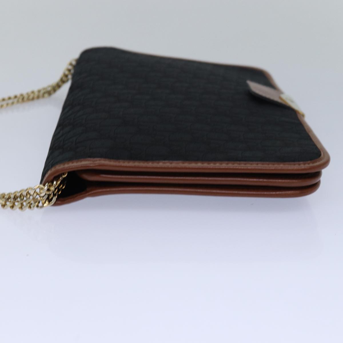 CHRISTIAN DIOR Trotter Canvas Chain Shoulder Bag Black Auth 78392