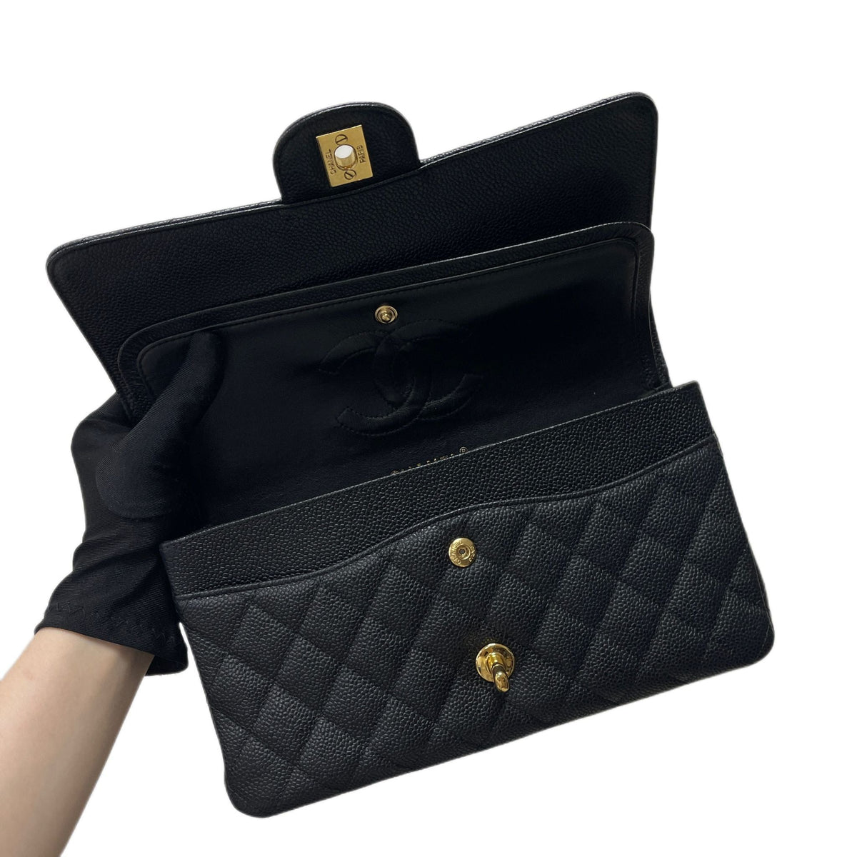 Classic Double Flap Caviar Medium Black GHW