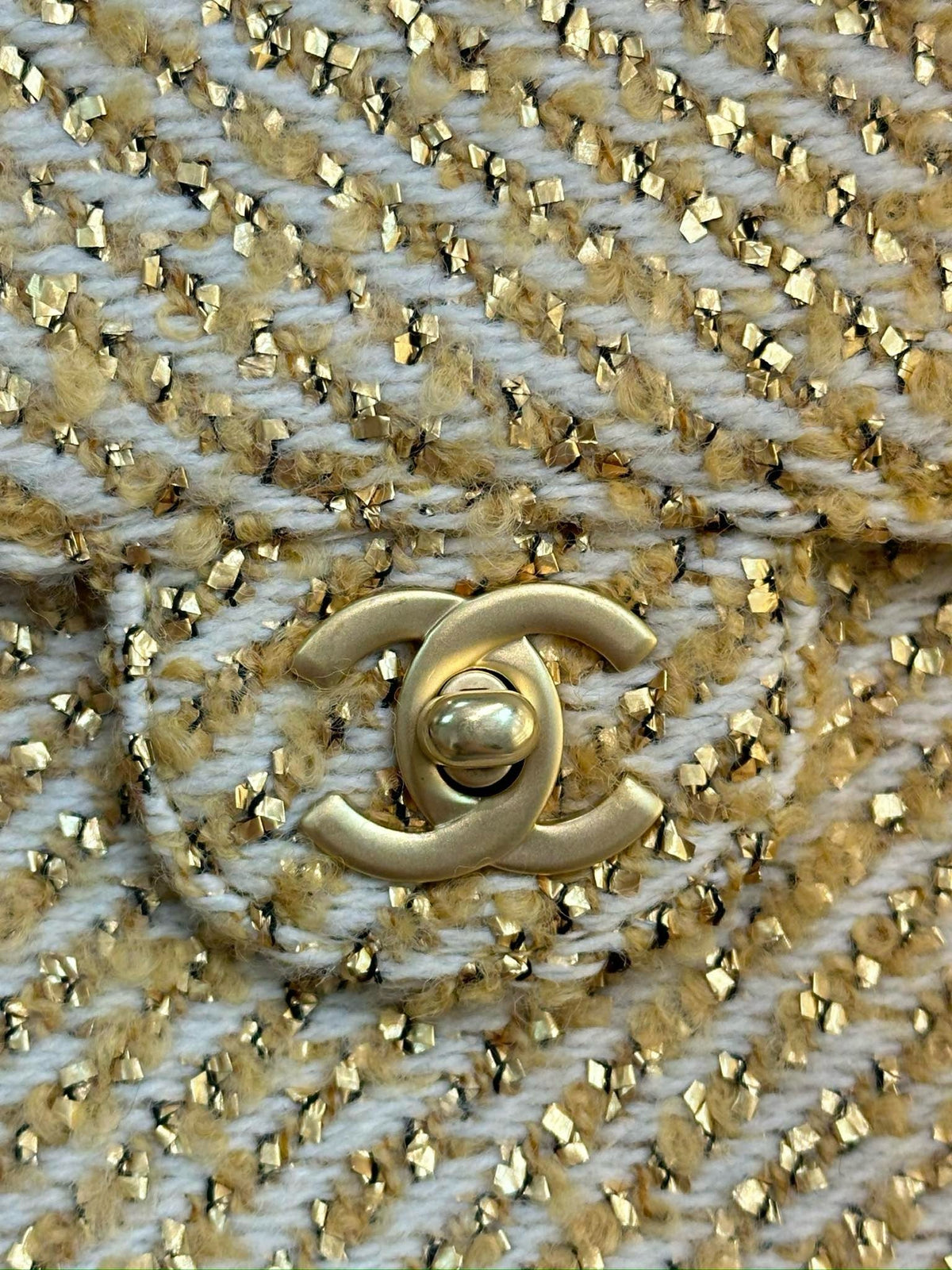 Chanel Medium Gold Tweed Single Flap Bag