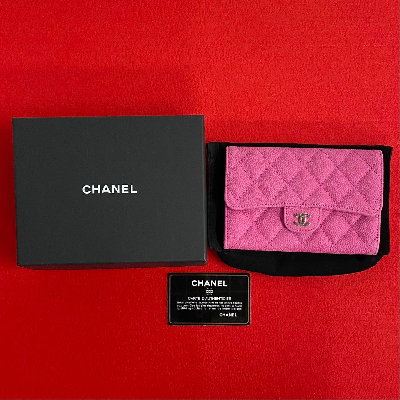 CHANEL Bifold Wallet Matt caviar skin pink Matrasse Caviar skin