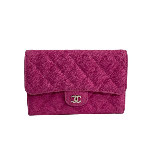 CHANEL Bifold Wallet Matt caviar skin pink Matrasse Caviar skin