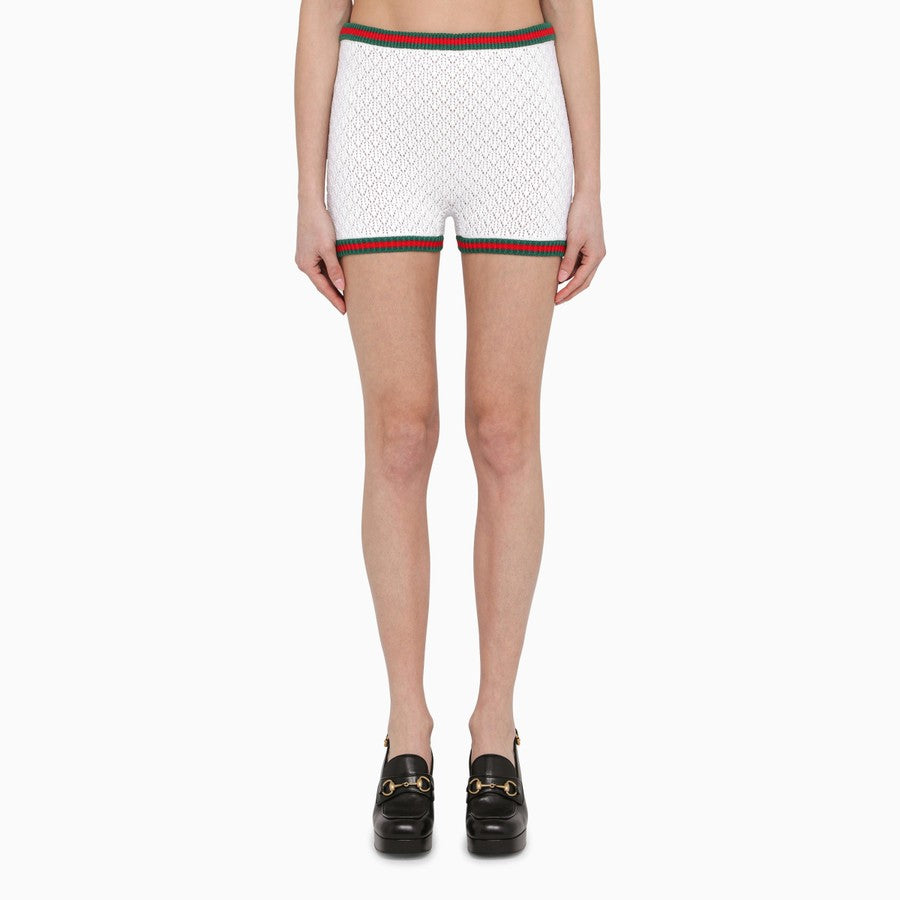 Gucci Women Lace And Cotton Short With Web Detail