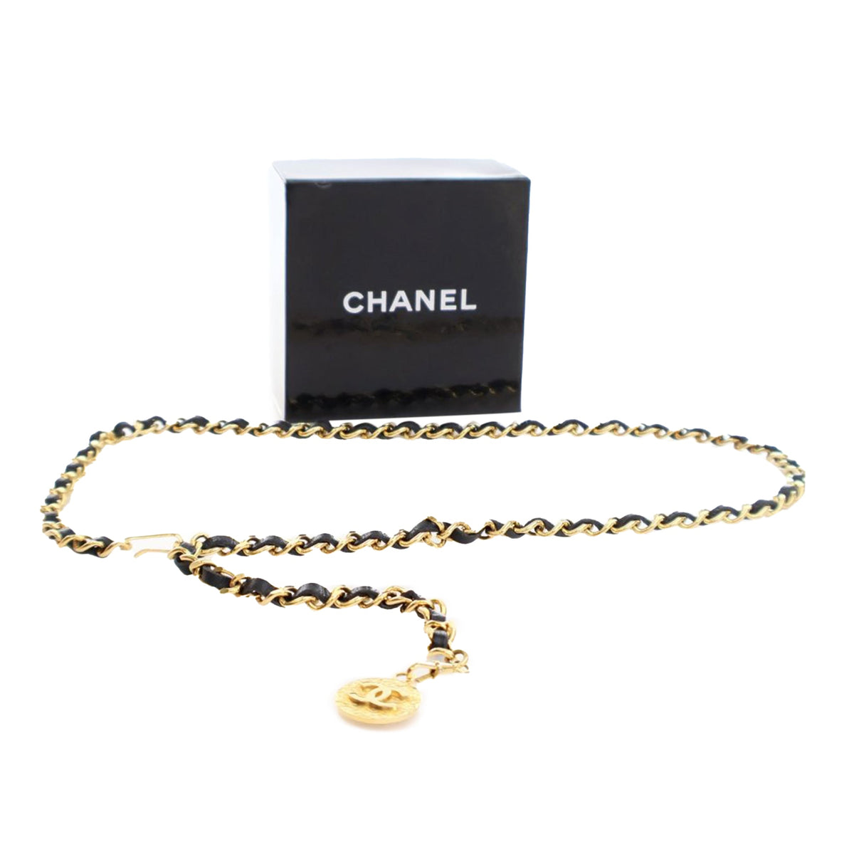 Gold Chanel Gold Plated Medallion Leather Woven Chain Belt