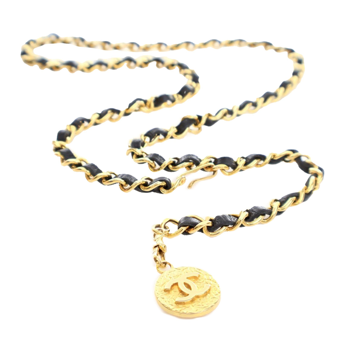 Gold Chanel Gold Plated Medallion Leather Woven Chain Belt