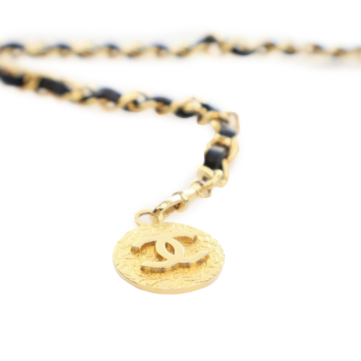 Gold Chanel Gold Plated Medallion Leather Woven Chain Belt