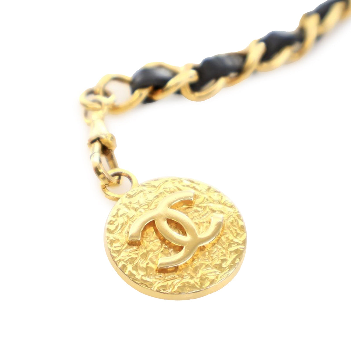 Gold Chanel Gold Plated Medallion Leather Woven Chain Belt