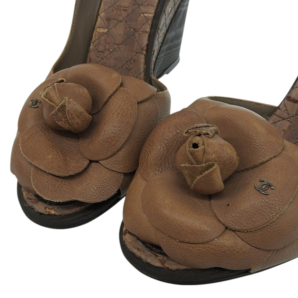Chanel Camellia Leather Wedge Pumps