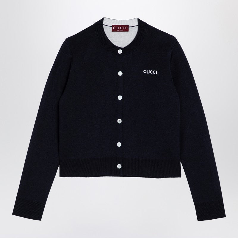 Gucci Navy Blue Wool-Blend Cardigan Women