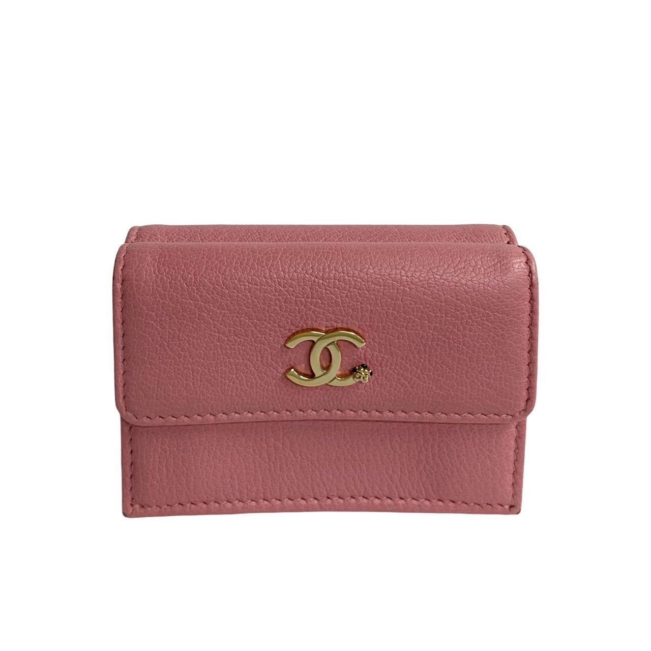 CHANEL Tri-fold wallet leather pink Lucky flower