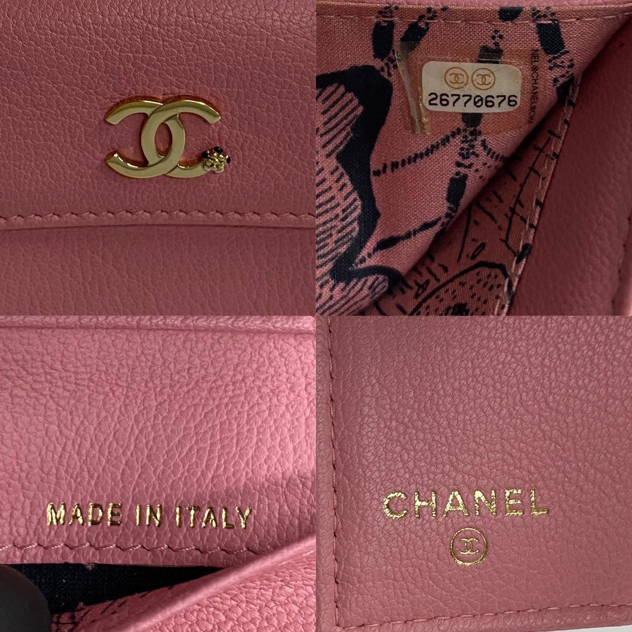 CHANEL Tri-fold wallet leather pink Lucky flower