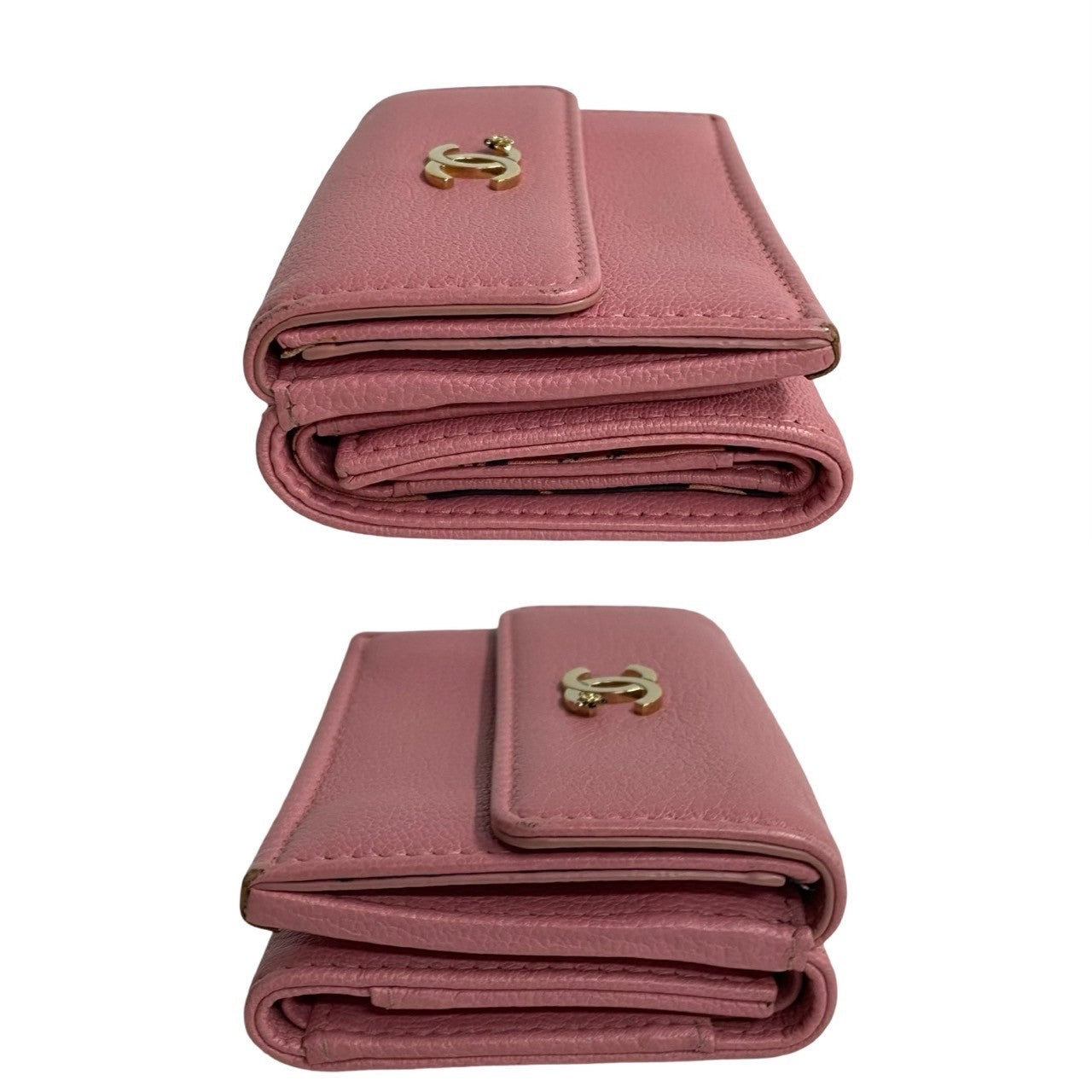 CHANEL Tri-fold wallet leather pink Lucky flower