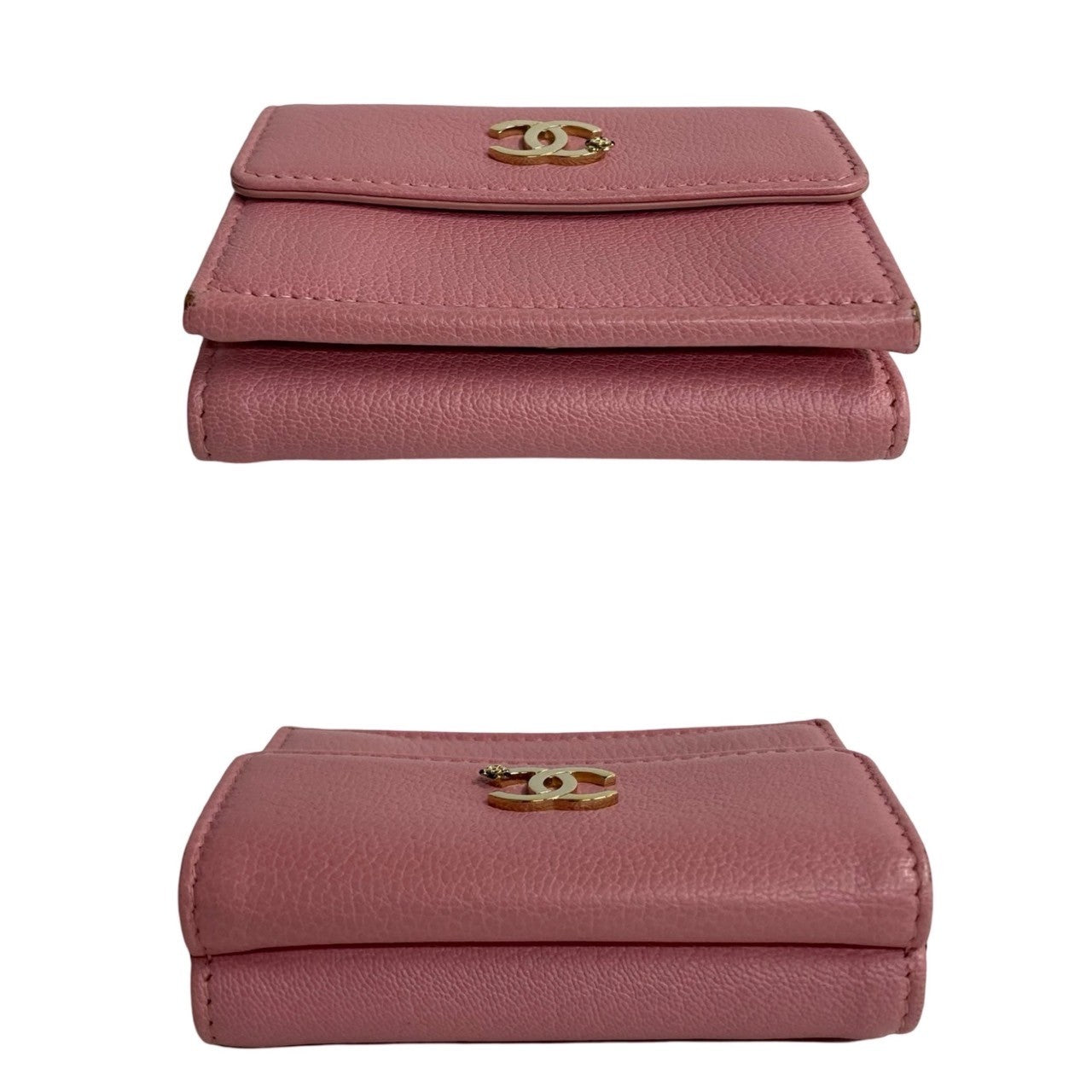 CHANEL Tri-fold wallet leather pink Lucky flower