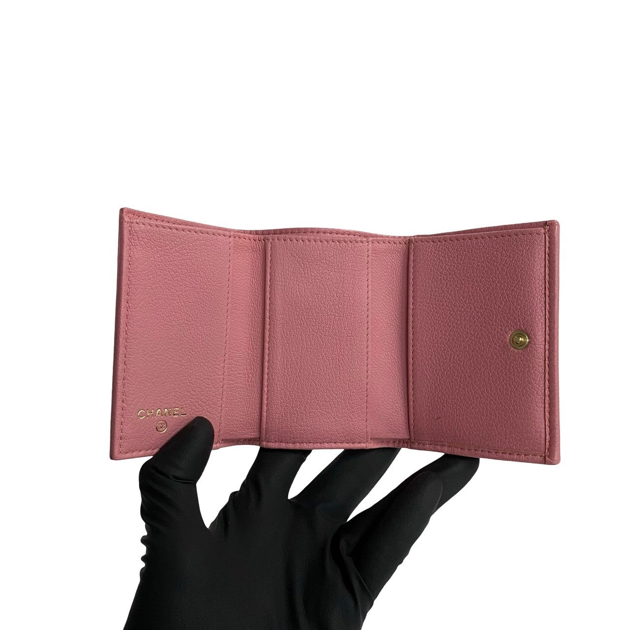 CHANEL Tri-fold wallet leather pink Lucky flower