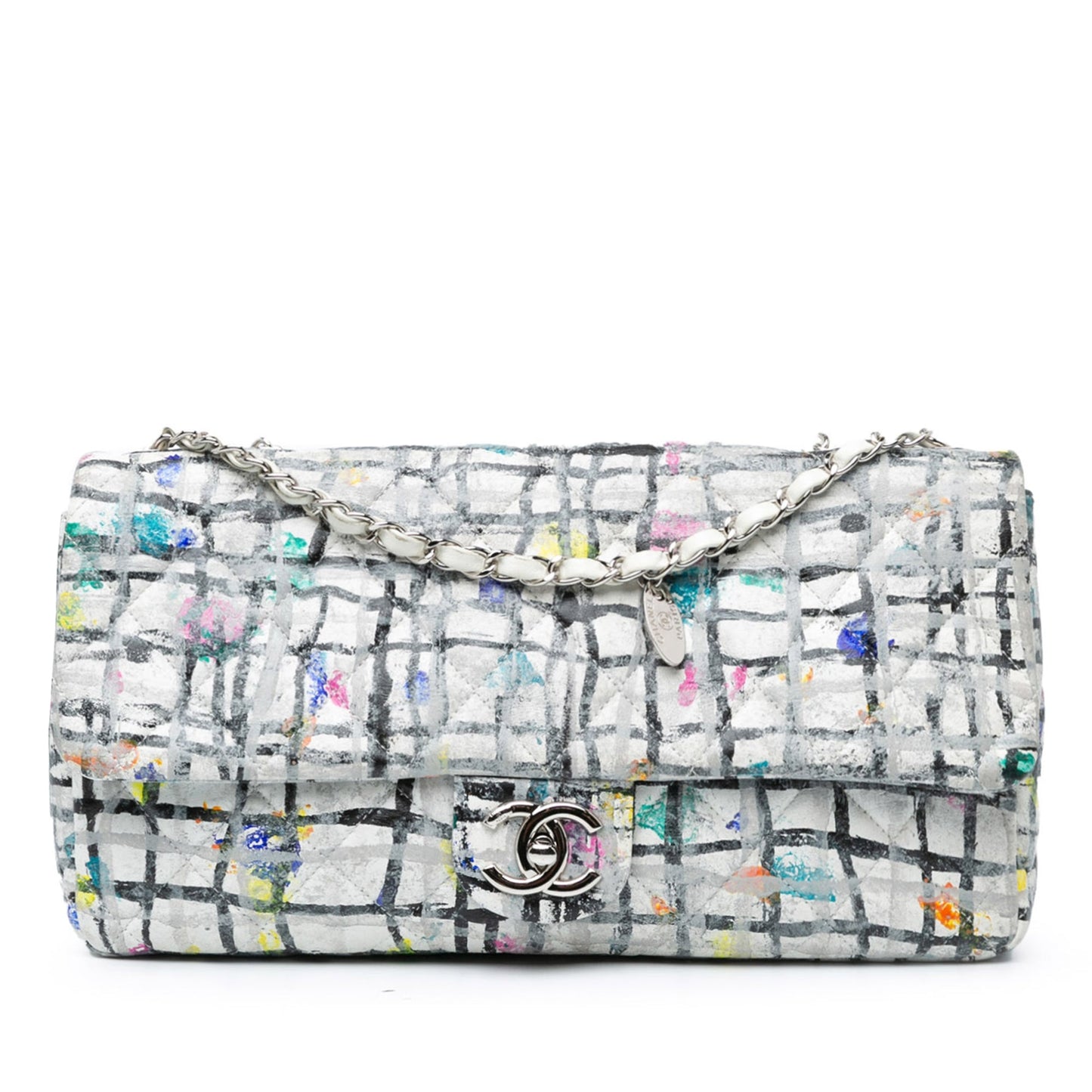 White Chanel Medium Calfskin Hand Painted Graffiti Flap Crossbody Bag