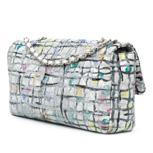 White Chanel Medium Calfskin Hand Painted Graffiti Flap Crossbody Bag