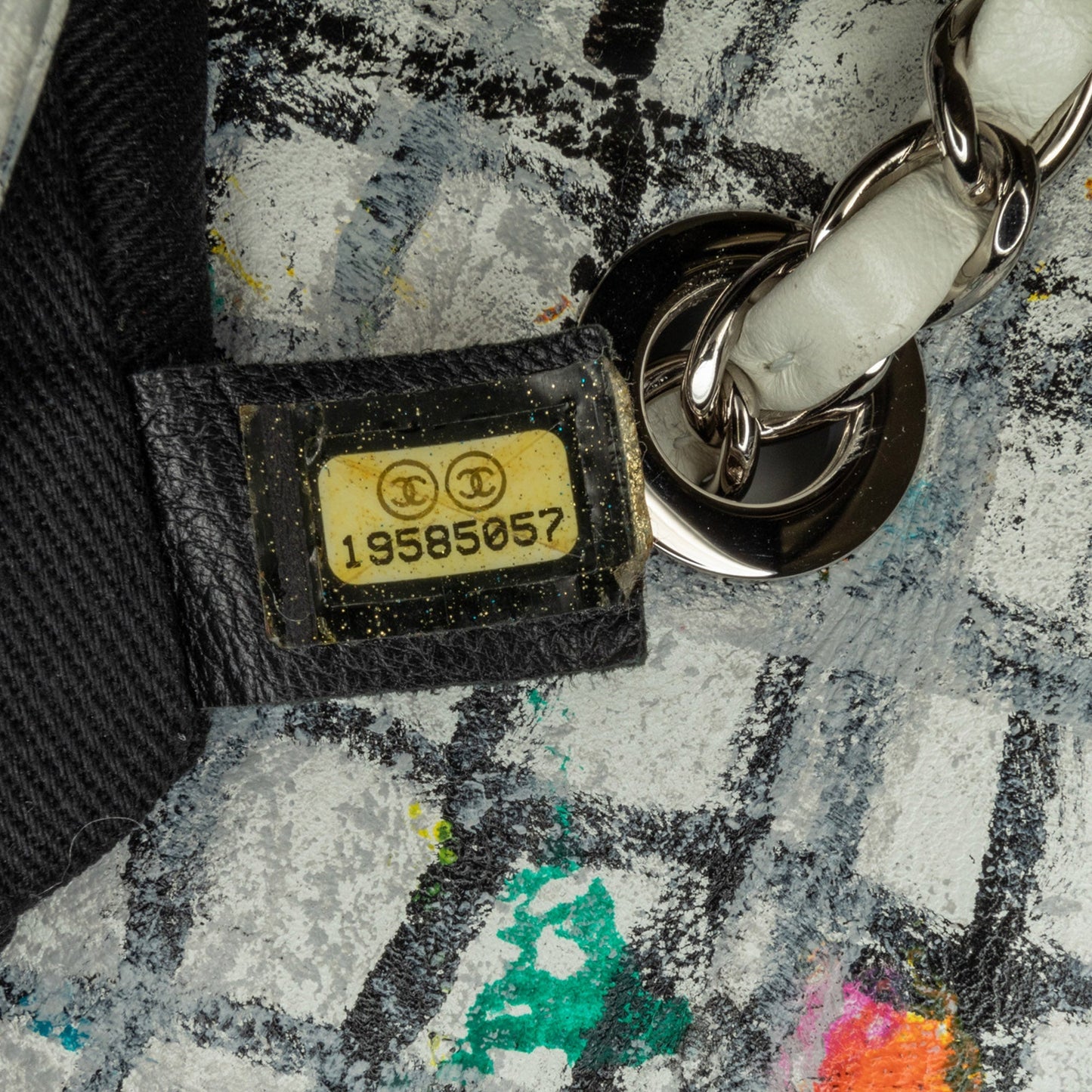 White Chanel Medium Calfskin Hand Painted Graffiti Flap Crossbody Bag