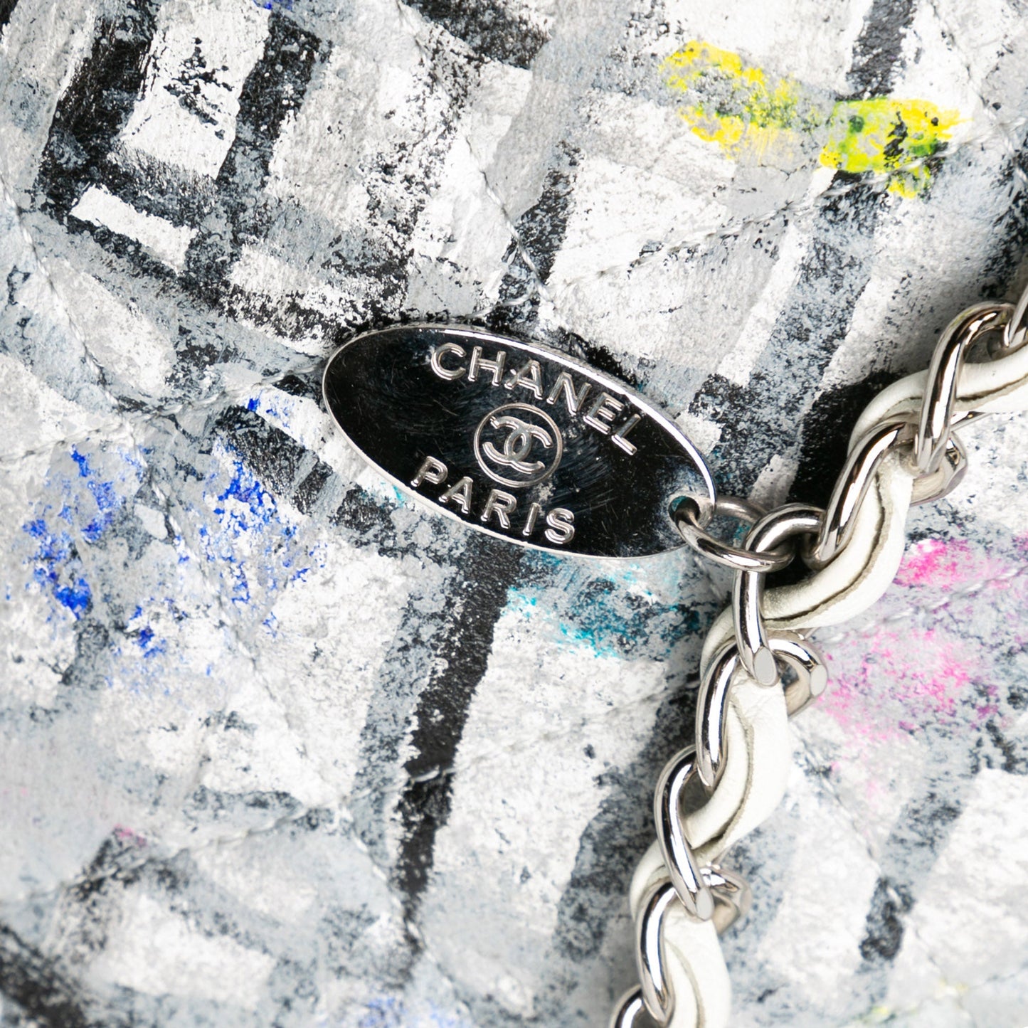 White Chanel Medium Calfskin Hand Painted Graffiti Flap Crossbody Bag
