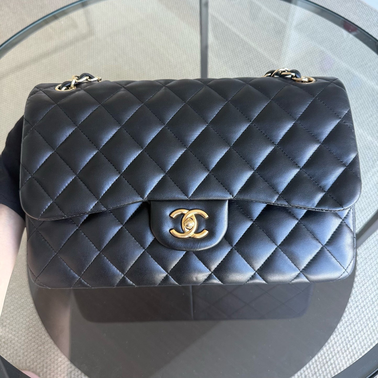 Chanel Classic Flap Jumbo - Double Flap Quilted Lambskin Black Gold Hardware Series 19