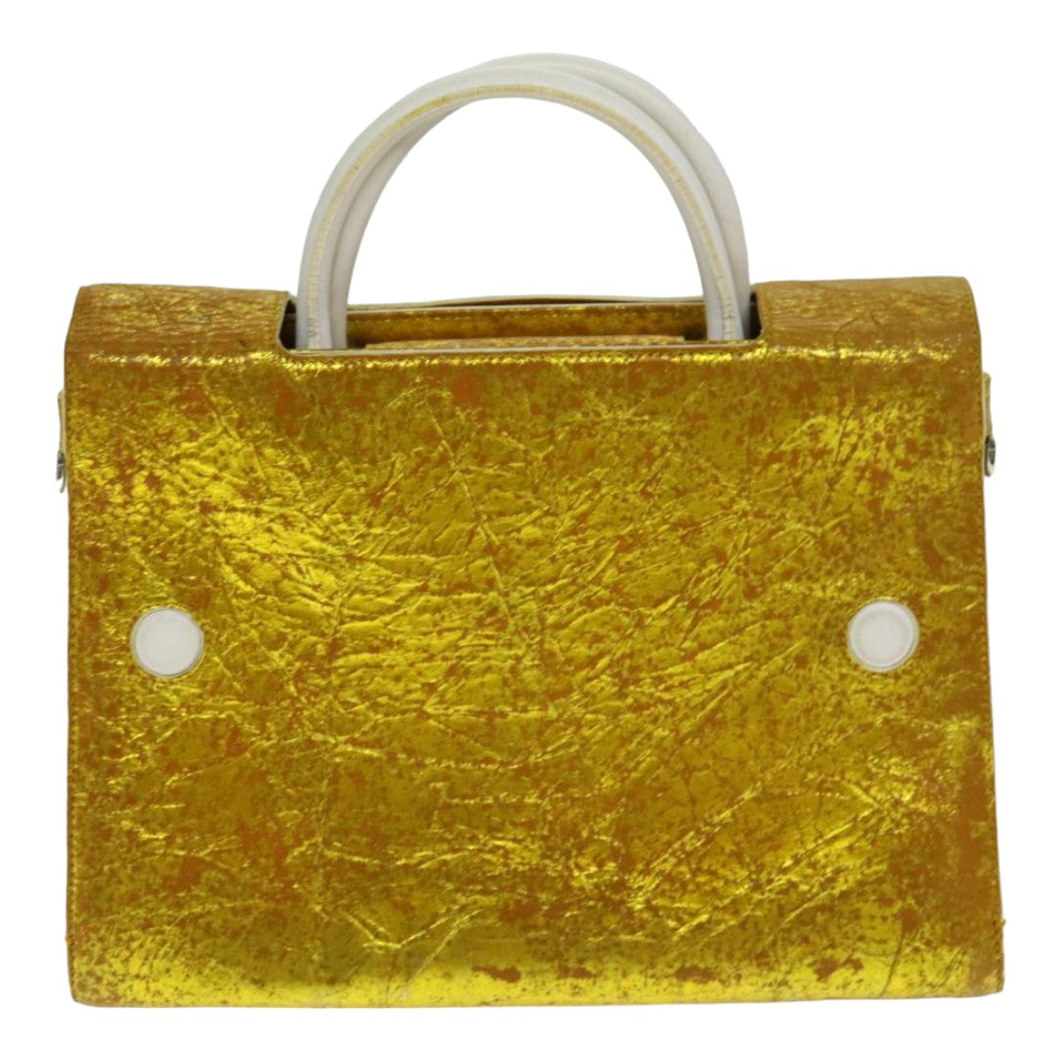 CHRISTIAN DIOR Hand Bag Leather 2way Gold Auth 79134