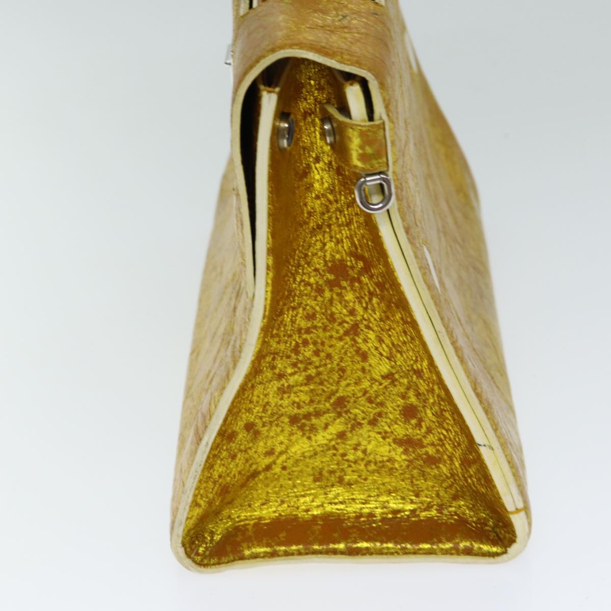 CHRISTIAN DIOR Hand Bag Leather 2way Gold Auth 79134
