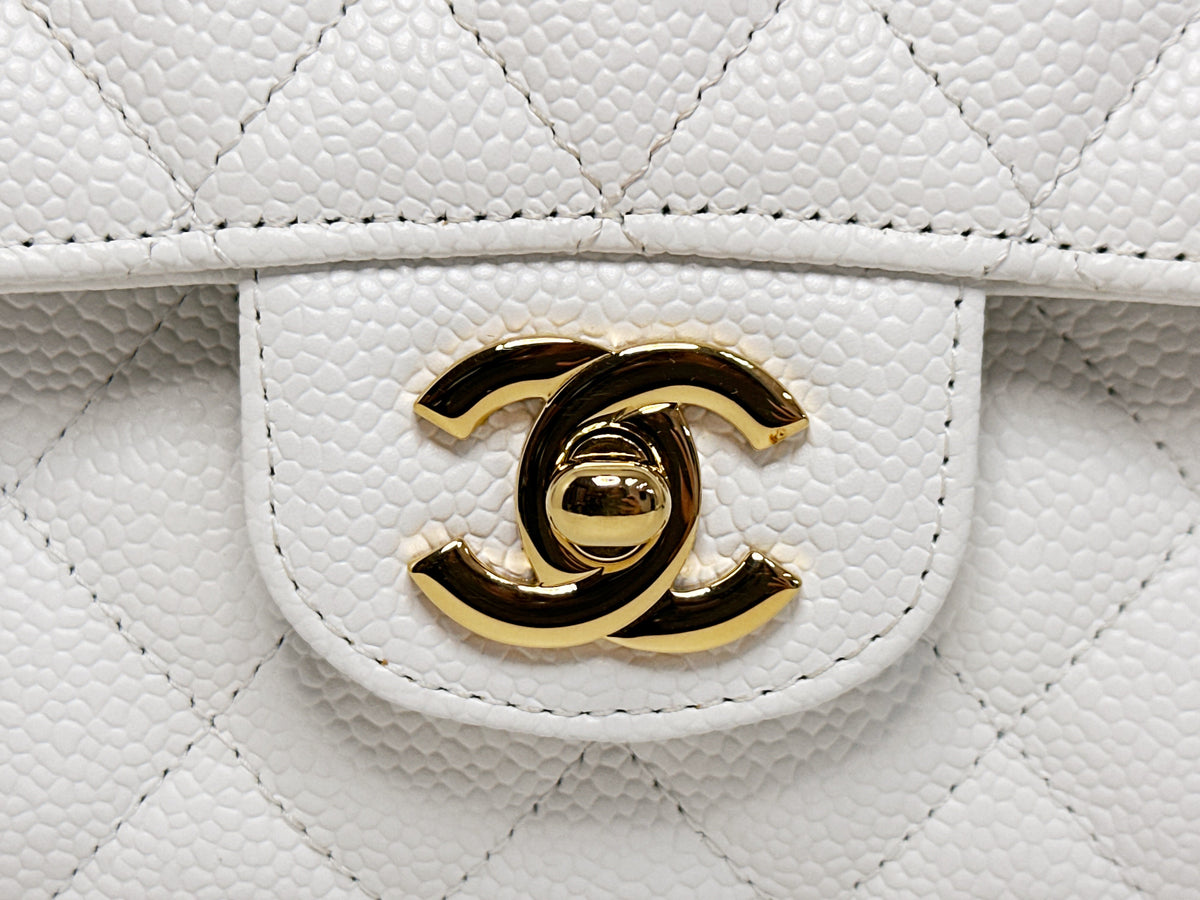 Chanel White Caviar Medium Classic Double Flap Bag 1350 holo card
