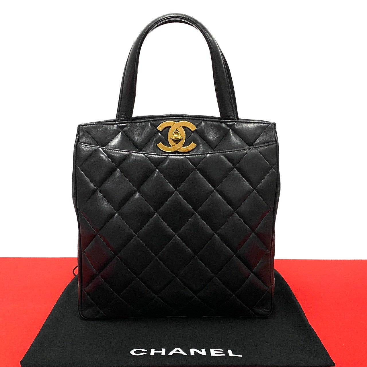 CHANEL Tote Bag lambskin black Matrasse