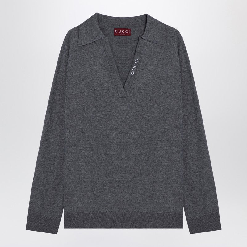 Gucci Grey Wool Polo Shirt With Logo Women
